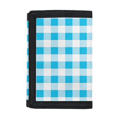 Cyan Blue And White Gingham Print Trifold Wallet