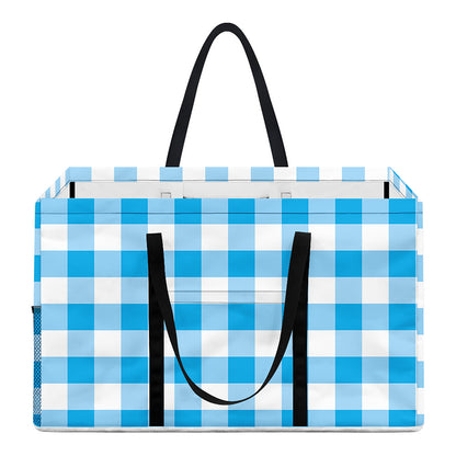 Cyan Blue And White Gingham Print Utility Tote Bag