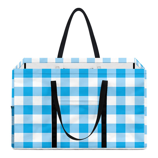 Cyan Blue And White Gingham Print Utility Tote Bag