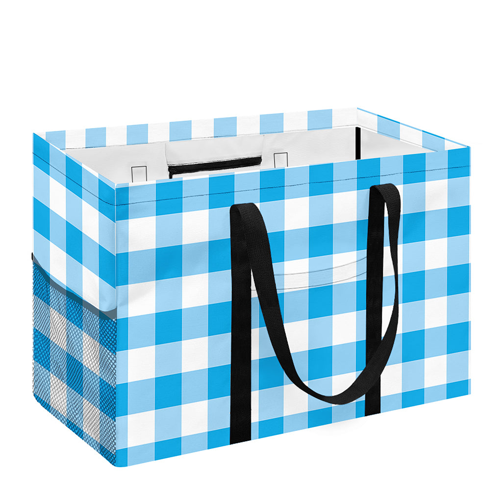 Cyan Blue And White Gingham Print Utility Tote Bag