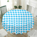 Cyan Blue And White Gingham Print Waterproof Round Tablecloth