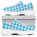 Cyan Blue And White Gingham Print White Chunky Shoes