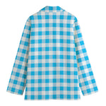 Cyan Blue And White Gingham Print Women's Blazer