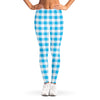 Cyan Blue And White Gingham Print Women's Leggings