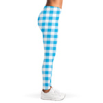 Cyan Blue And White Gingham Print Women's Leggings