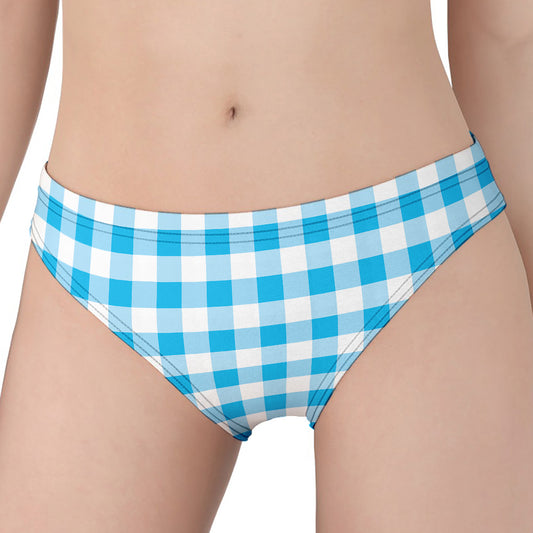 Cyan Blue And White Gingham Print Women's Panties