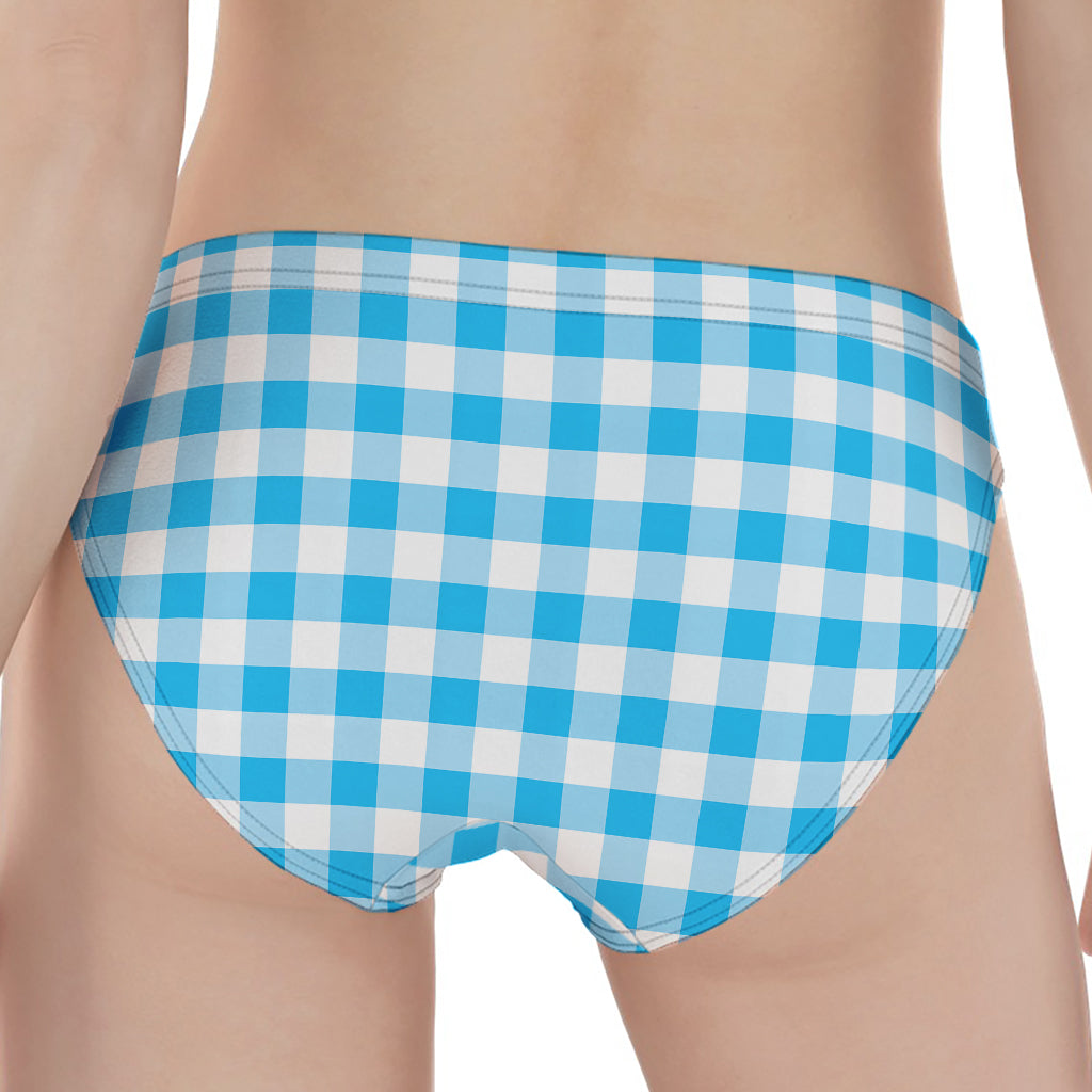 Cyan Blue And White Gingham Print Women's Panties