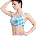 Cyan Blue And White Gingham Print Women's Sports Bra