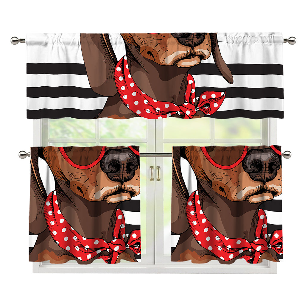 Dachshund With Red Sunglasses Print 3 Piece Kitchen Curtains