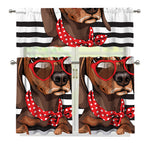 Dachshund With Red Sunglasses Print 3 Piece Kitchen Curtains