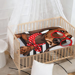 Dachshund With Red Sunglasses Print Baby Crib Sheet