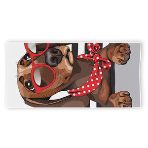 Dachshund With Red Sunglasses Print Beach Towel