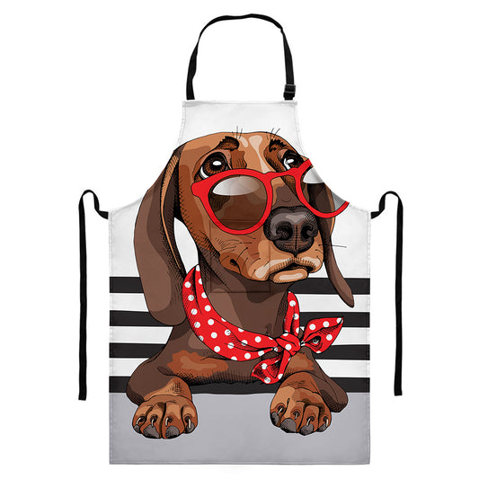 Dachshund With Red Sunglasses Print Bib Apron With Pocket