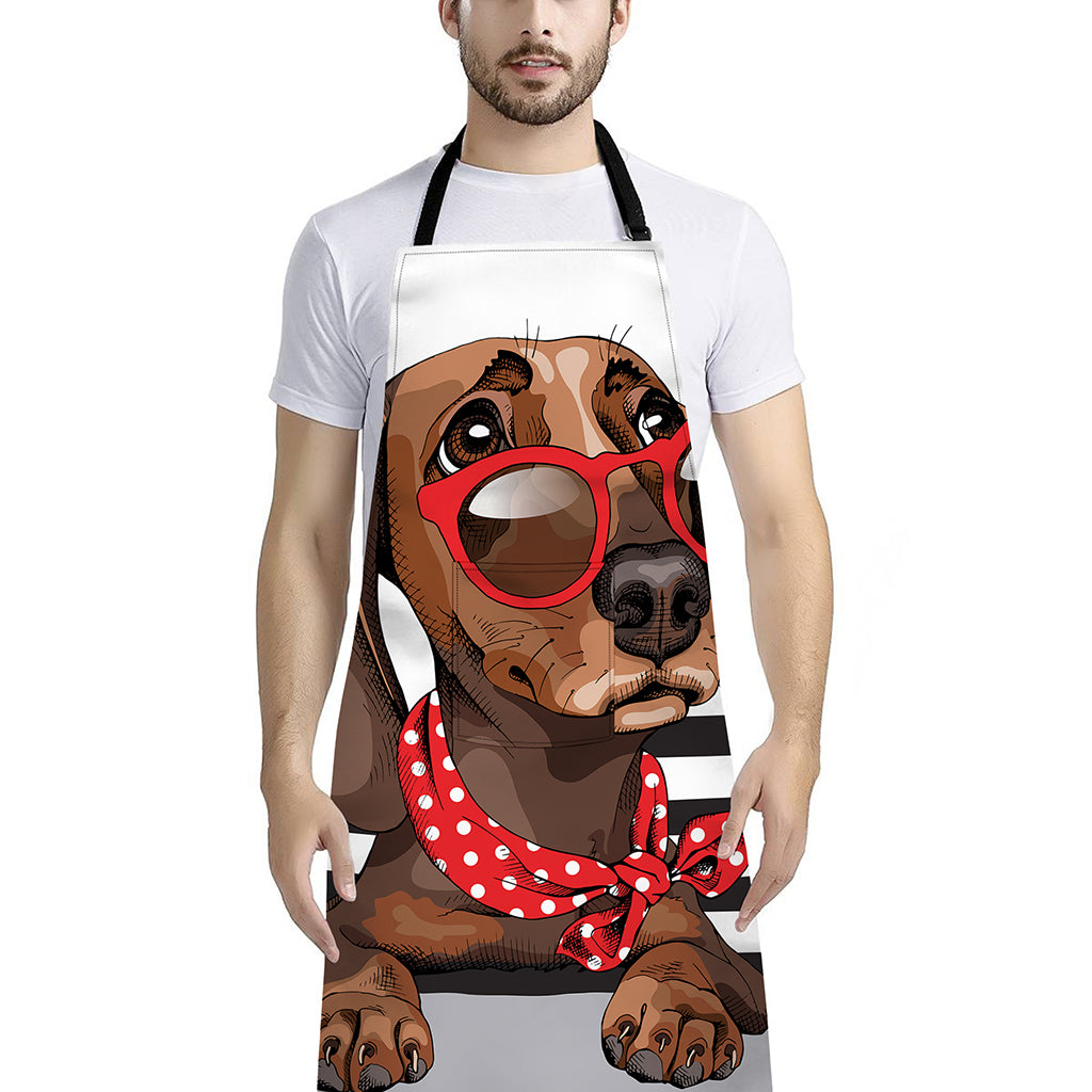 Dachshund With Red Sunglasses Print Bib Apron With Pocket