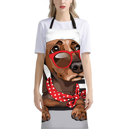 Dachshund With Red Sunglasses Print Bib Apron With Pocket