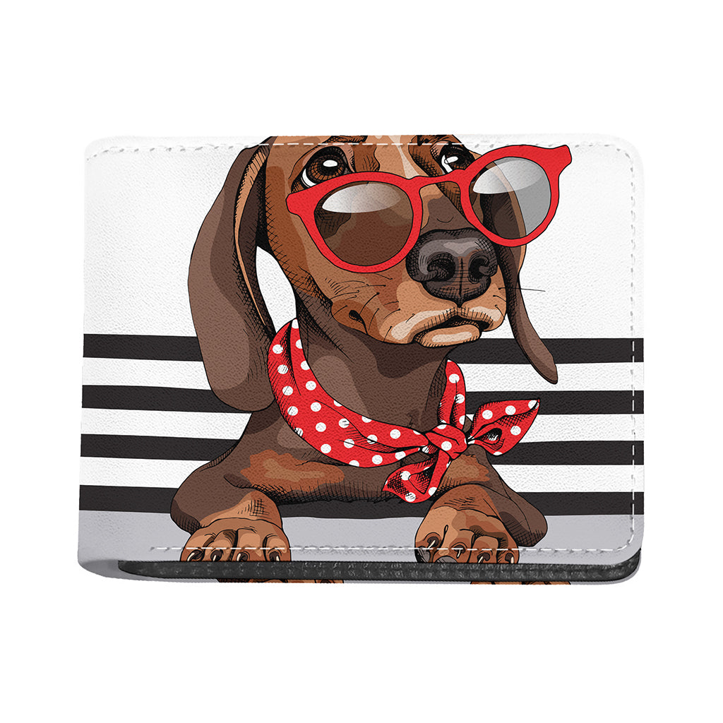 Dachshund With Red Sunglasses Print Bifold Wallet