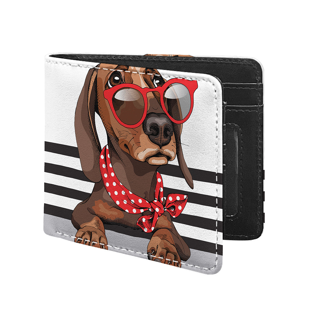 Dachshund With Red Sunglasses Print Bifold Wallet