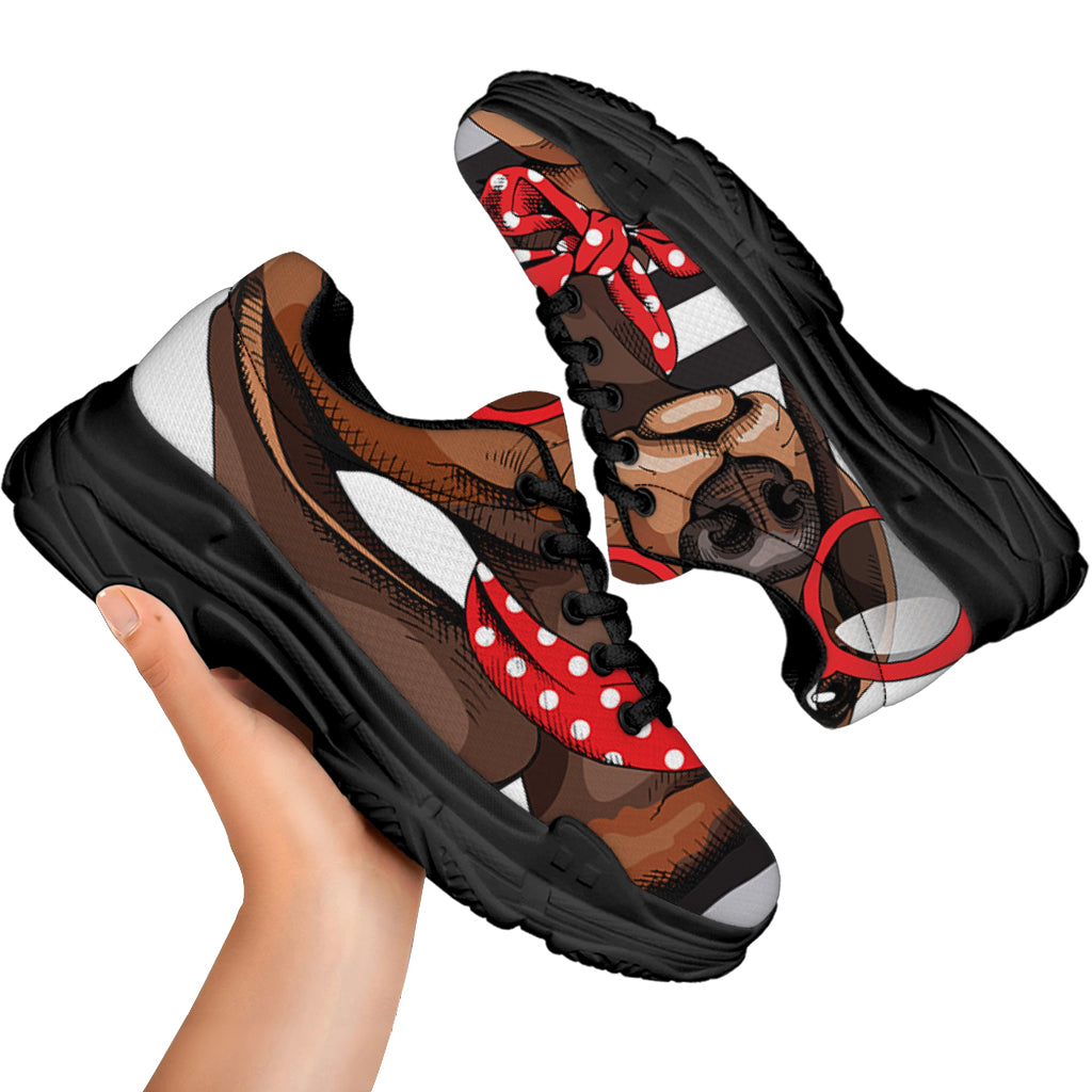 Dachshund With Red Sunglasses Print Black Chunky Shoes