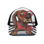 Dachshund With Red Sunglasses Print Black Mesh Trucker Cap