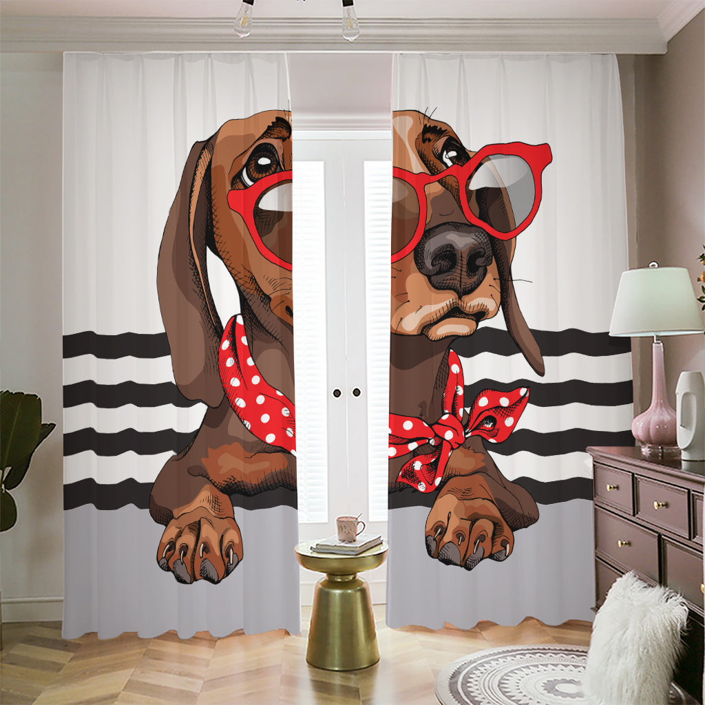 Dachshund With Red Sunglasses Print Blackout Pencil Pleat Curtains