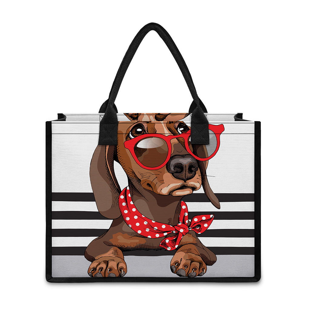 Dachshund With Red Sunglasses Print Canvas Tote Bag