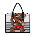 Dachshund With Red Sunglasses Print Canvas Tote Bag