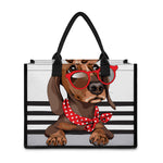 Dachshund With Red Sunglasses Print Canvas Tote Bag