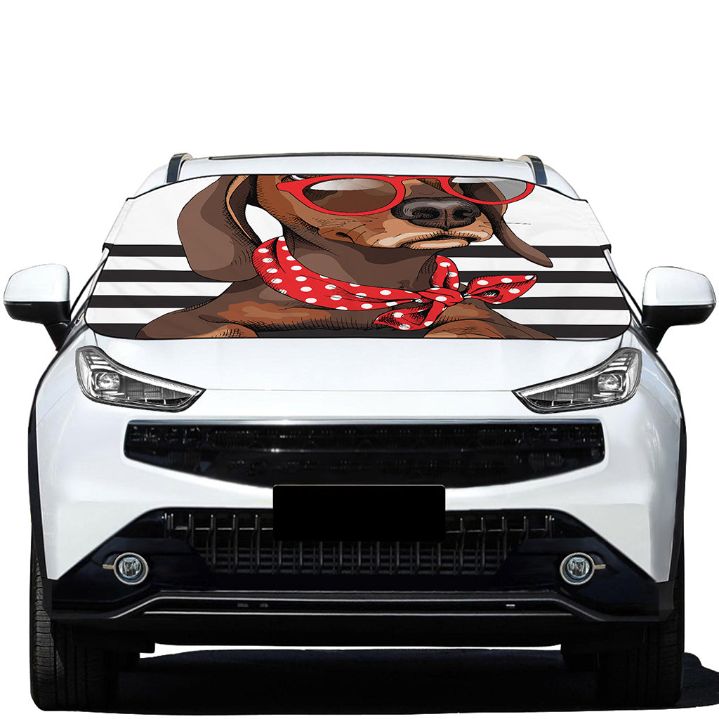 Dachshund With Red Sunglasses Print Car Windshield Snow Cover