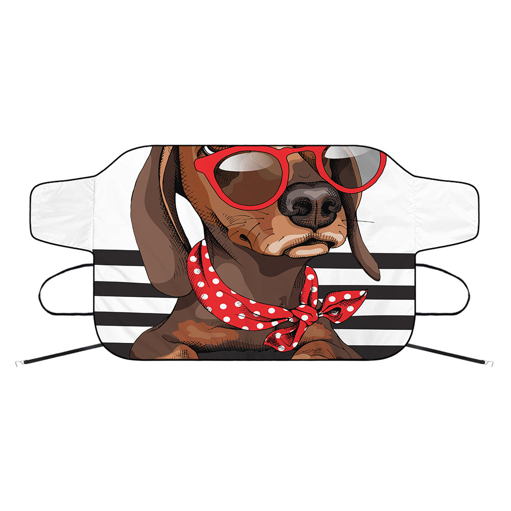 Dachshund With Red Sunglasses Print Car Windshield Snow Cover