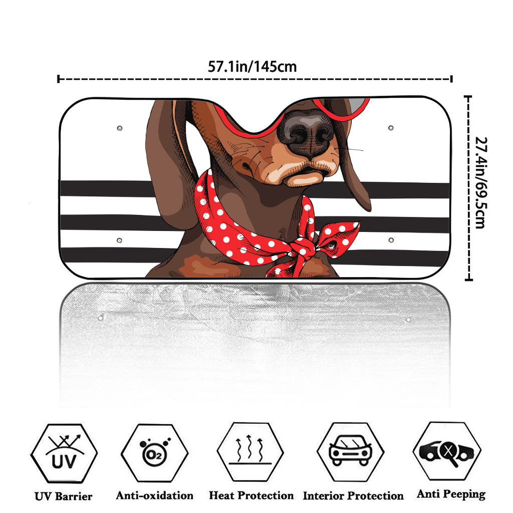 Dachshund With Red Sunglasses Print Car Windshield Sun Shade