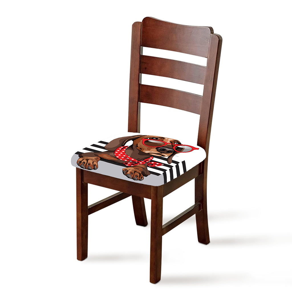 Dachshund With Red Sunglasses Print Chair Cushion Cover