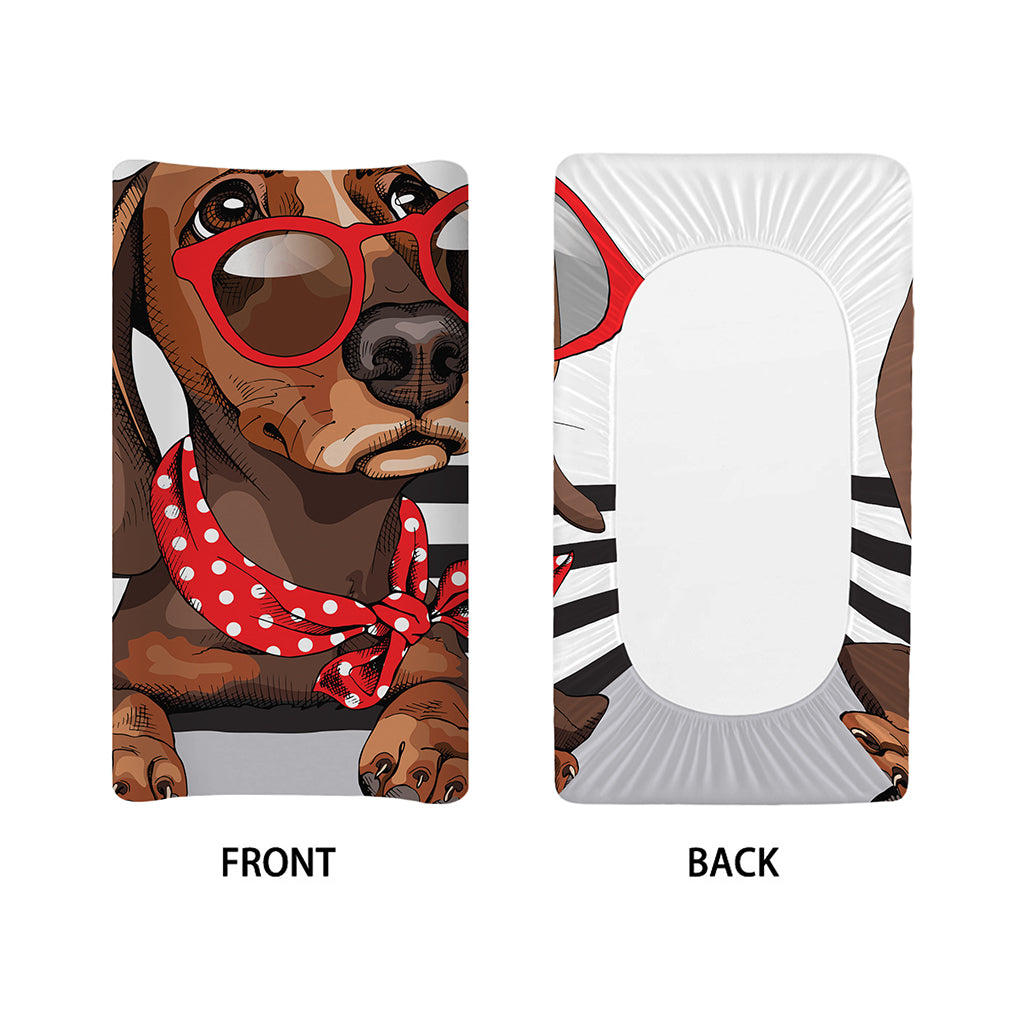 Dachshund With Red Sunglasses Print Changing Pad Cover