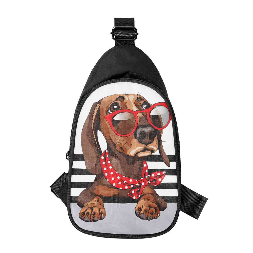 Dachshund With Red Sunglasses Print Chest Bag