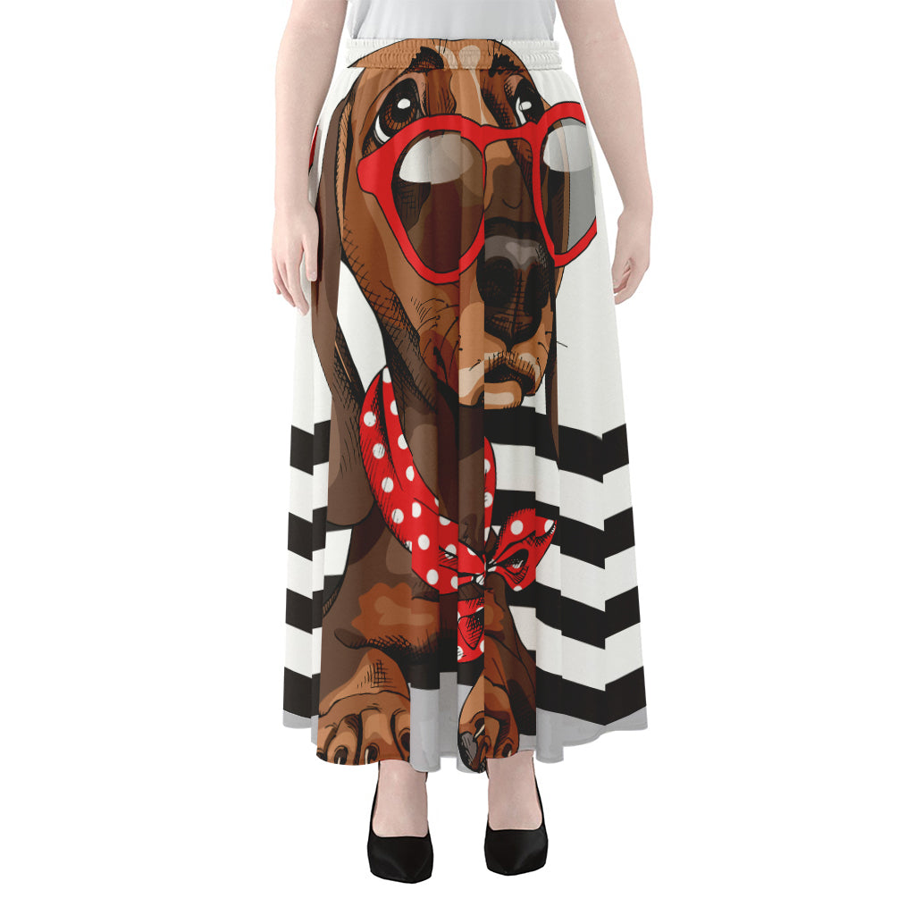 Dachshund With Red Sunglasses Print Chiffon Maxi Skirt