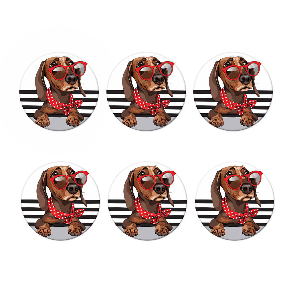 Dachshund With Red Sunglasses Print Coaster Set