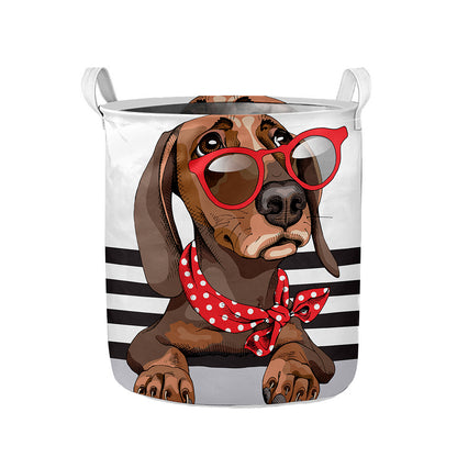 Dachshund With Red Sunglasses Print Collapsible Laundry Basket