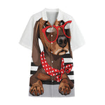 Dachshund With Red Sunglasses Print Cotton Hawaiian Shirt