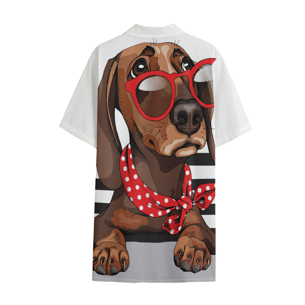 Dachshund With Red Sunglasses Print Cotton Hawaiian Shirt