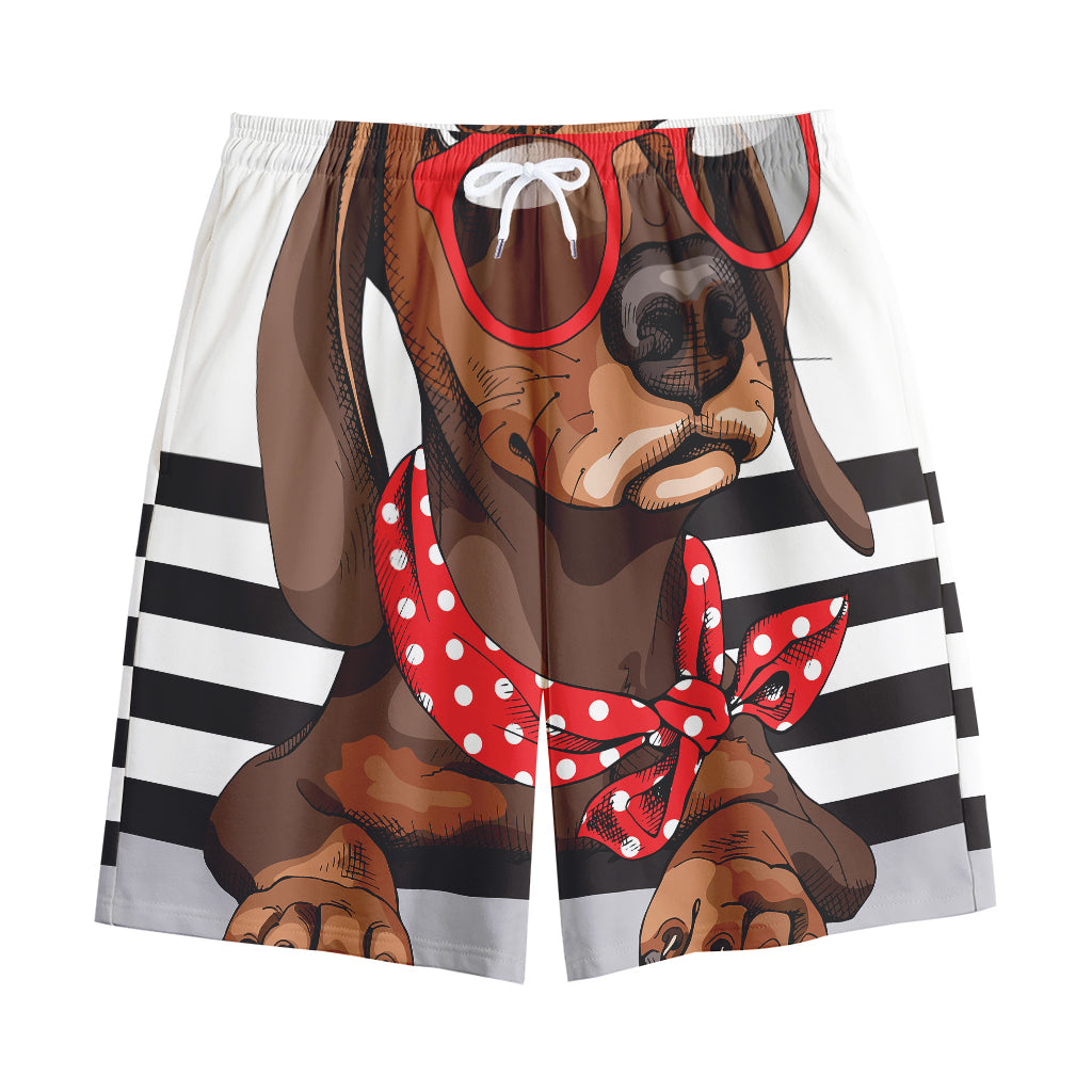 Dachshund With Red Sunglasses Print Cotton Shorts