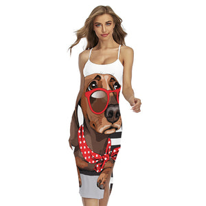 Dachshund With Red Sunglasses Print Cross Back Cami Dress