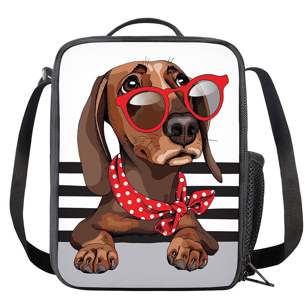 Dachshund With Red Sunglasses Print Crossbody Lunch Bag