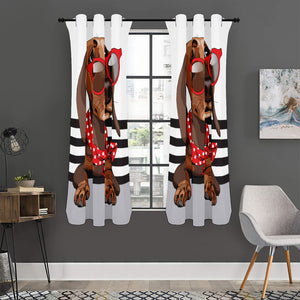 Dachshund With Red Sunglasses Print Curtain