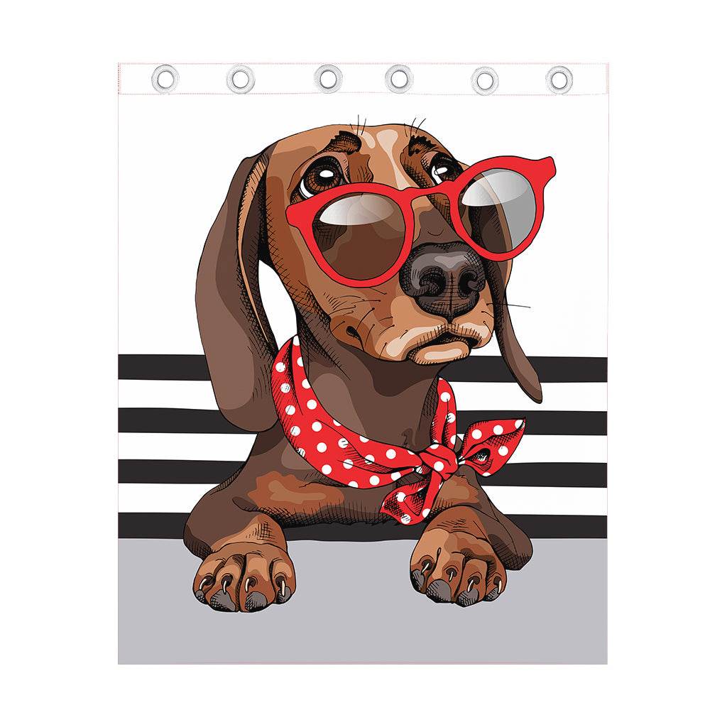 Dachshund With Red Sunglasses Print Curtain