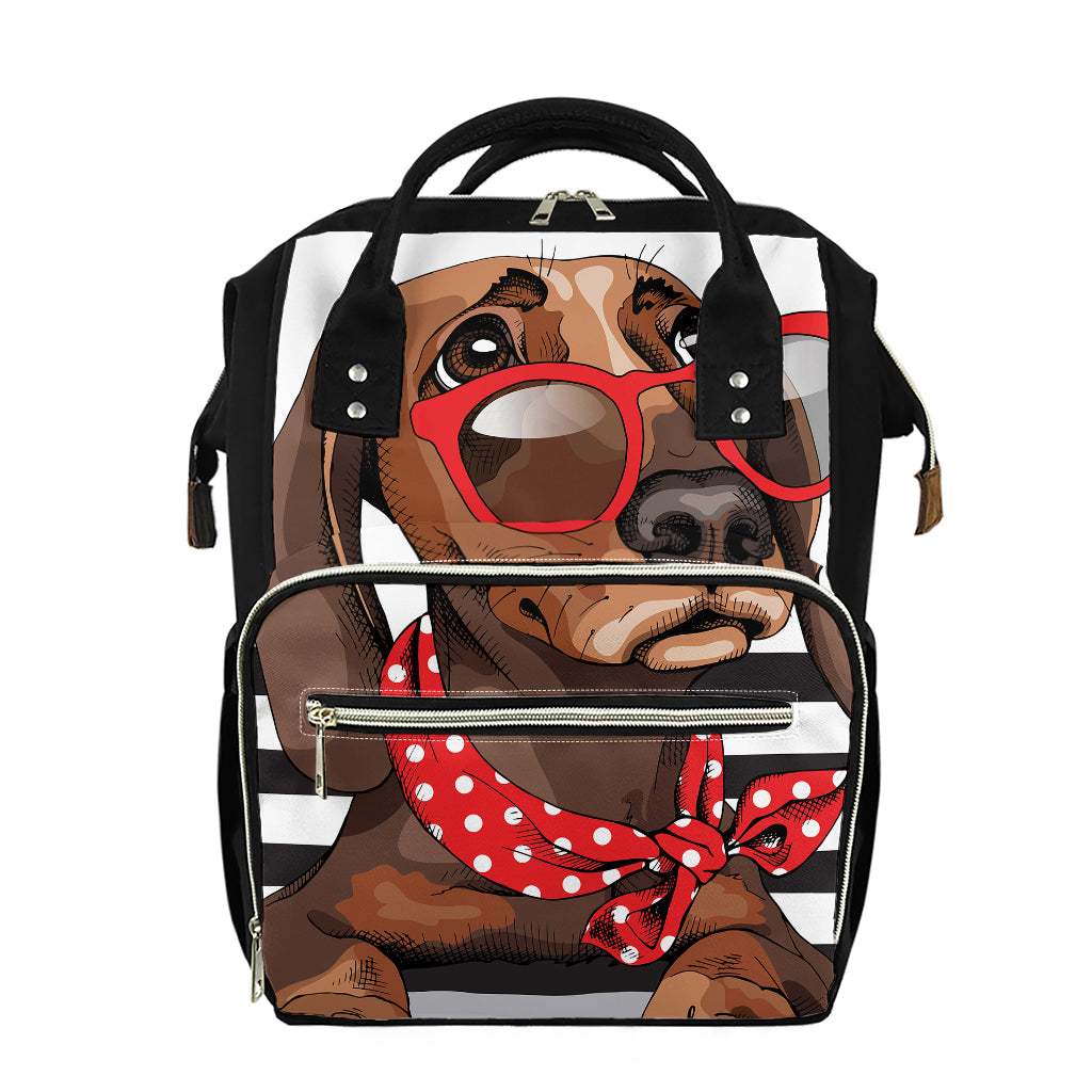 Dachshund With Red Sunglasses Print Diaper Bag