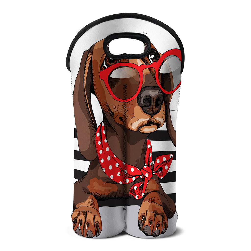 Dachshund With Red Sunglasses Print Double Neoprene Wine Tote
