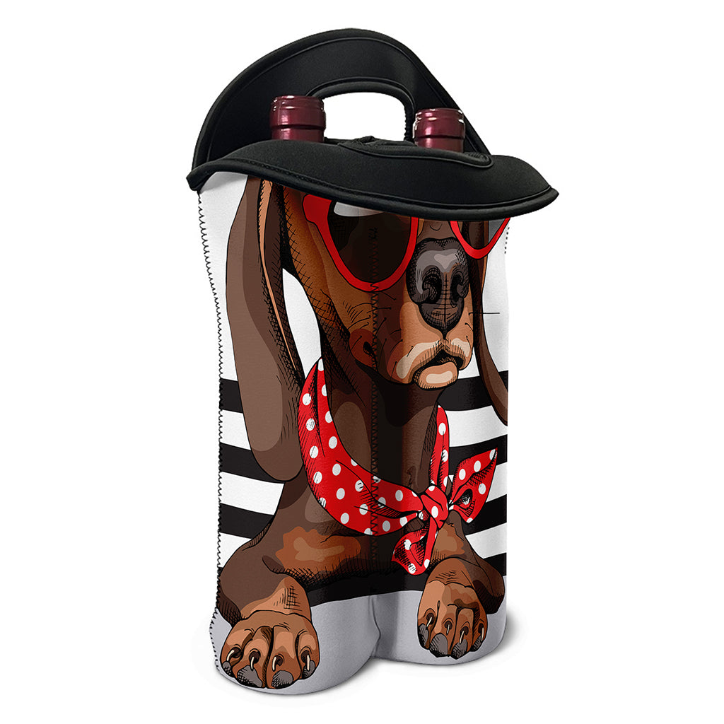 Dachshund With Red Sunglasses Print Double Neoprene Wine Tote