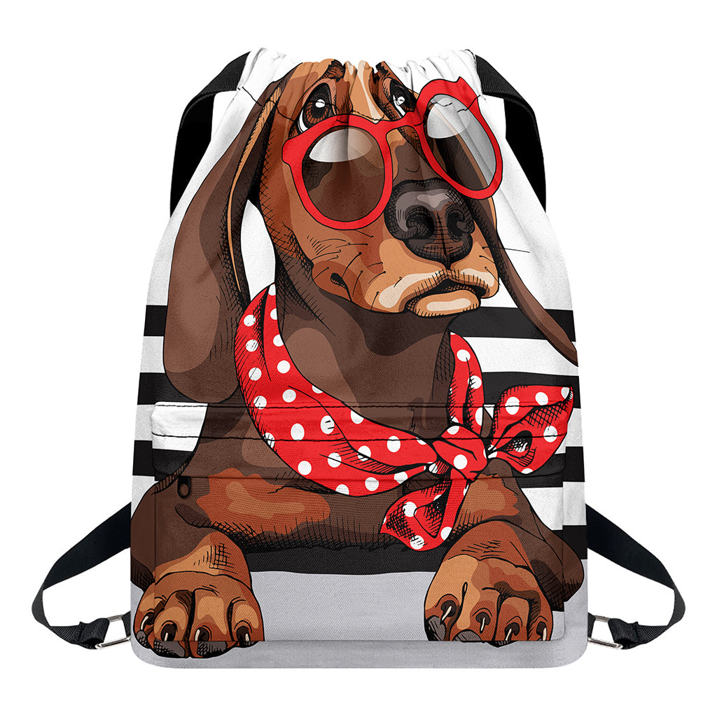 Dachshund With Red Sunglasses Print Drawstring Backpack