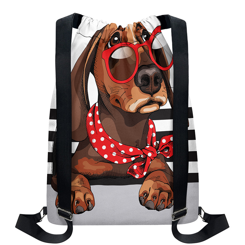 Dachshund With Red Sunglasses Print Drawstring Backpack