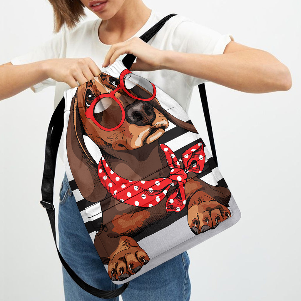 Dachshund With Red Sunglasses Print Drawstring Backpack