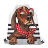 Dachshund With Red Sunglasses Print Drawstring Bag